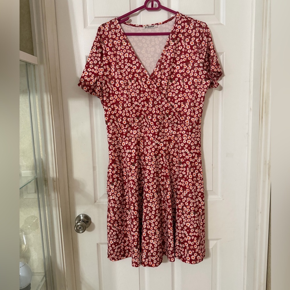 Chic Red Floral  Dress